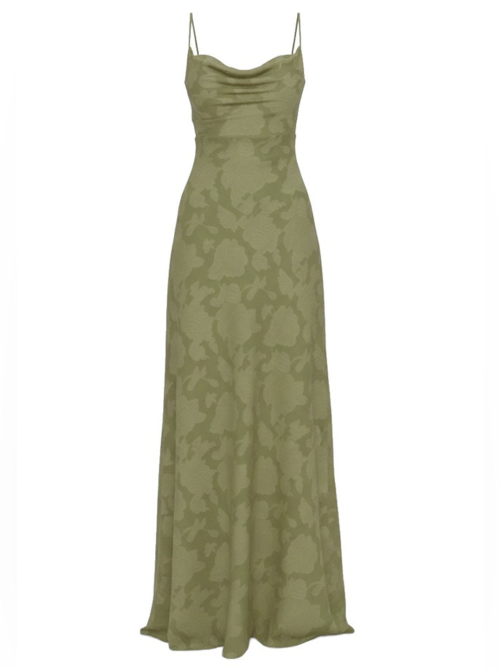 Green Floral Bridal Maxi Dress with Spaghetti Straps Adjustable Back Straps L